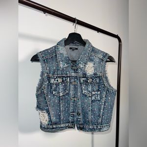Crystallized denim vest